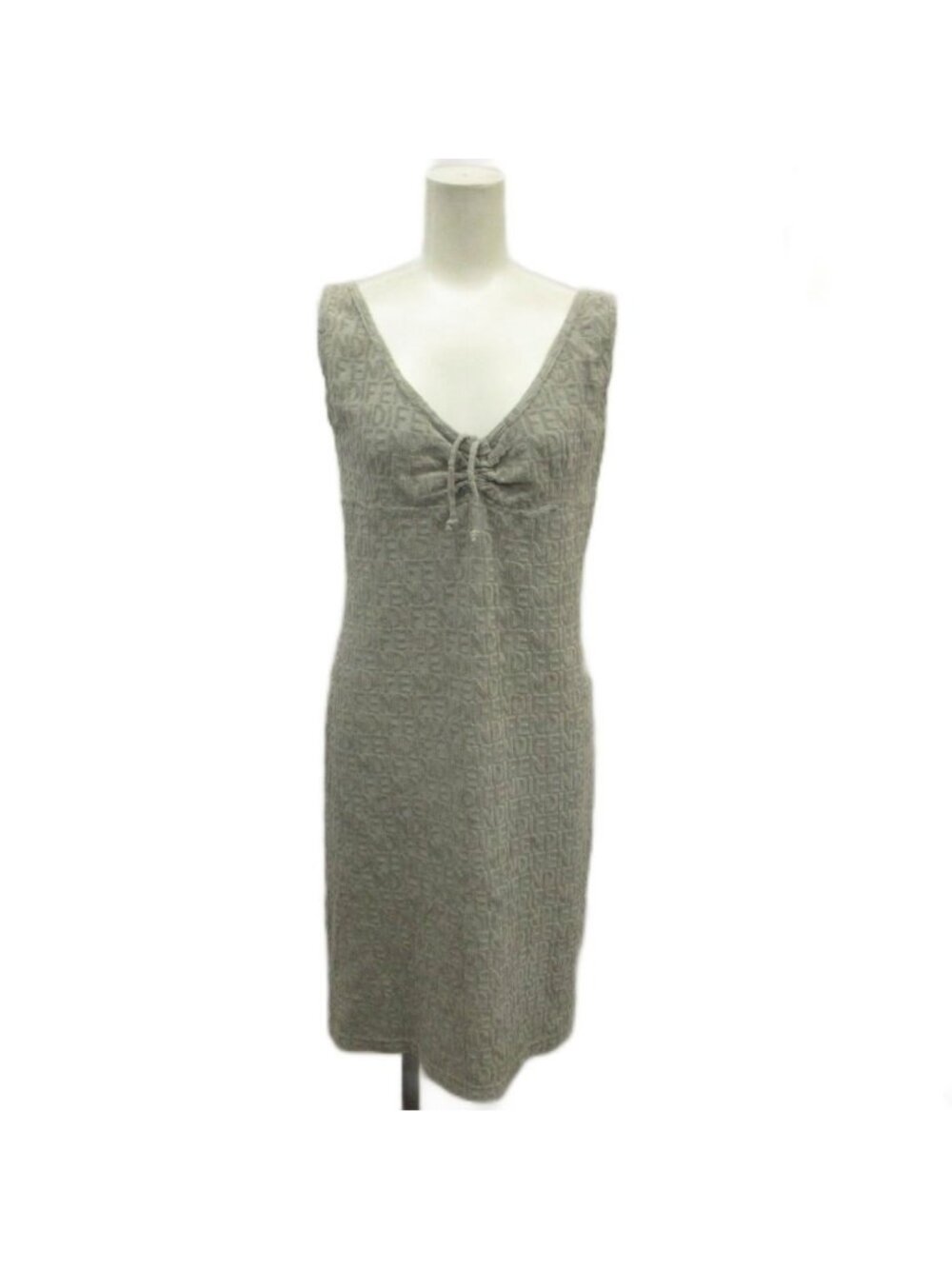 Fendi Sleeveless Dress Tunic Knee-Length Pile V-neck Zucca Pattern Gray 42